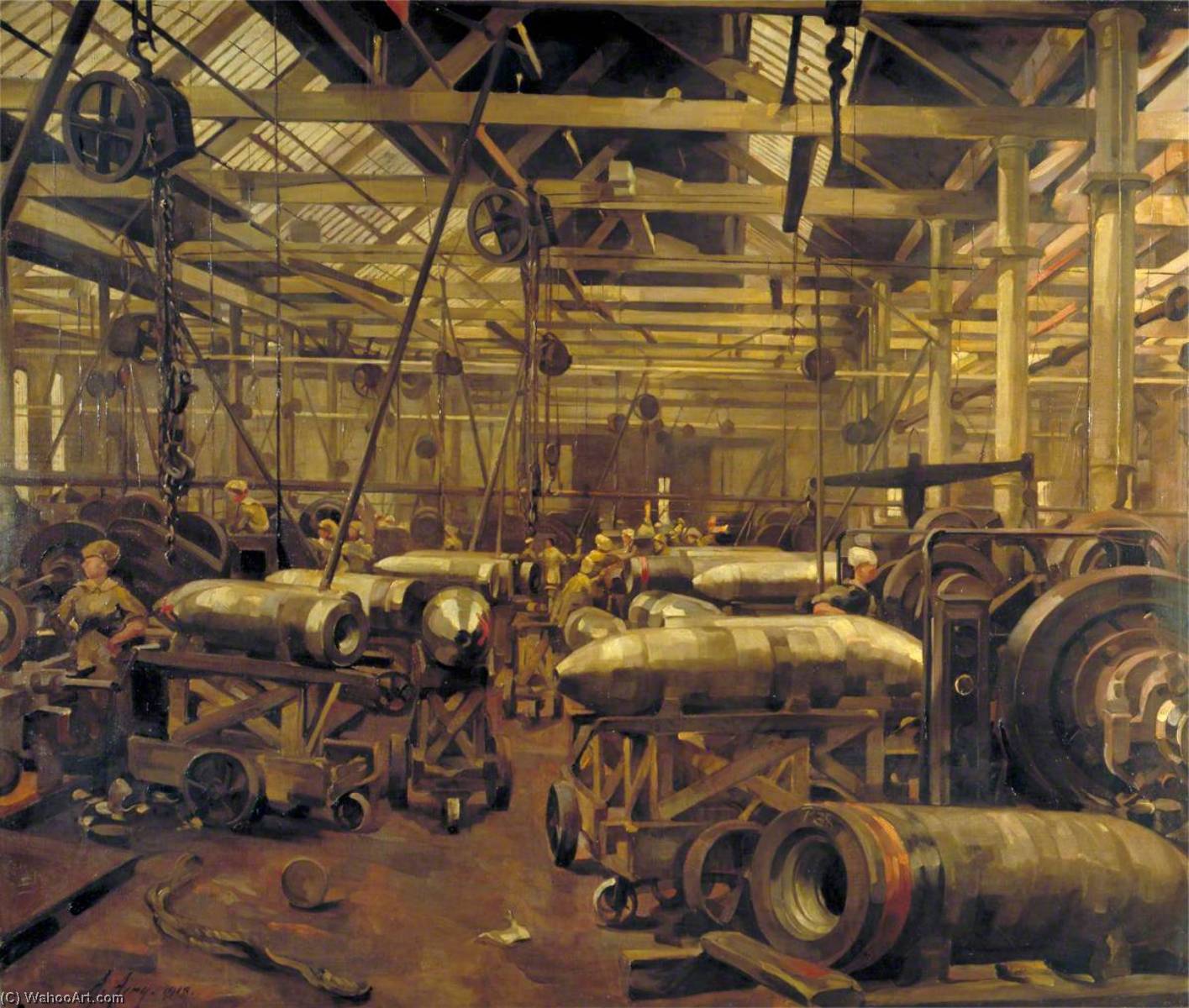 Order Oil Painting Replica Shop for Machining 15 Inch Shells Singer Manufacturing Company, Clydebank, Glasgow, 1918 by Anna Airy (Inspired By) (1882-1964, United Kingdom) | ArtsDot.com