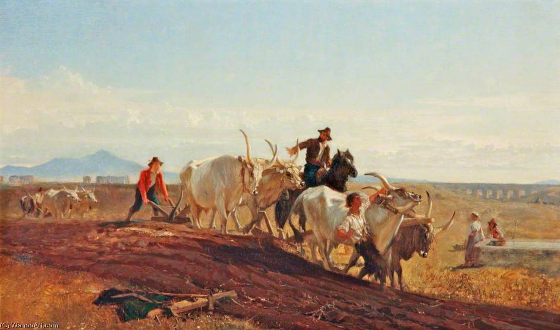 Order Art Reproductions Ploughing in the Campagna, 1857 by George Heming Mason (1818-1872) | ArtsDot.com