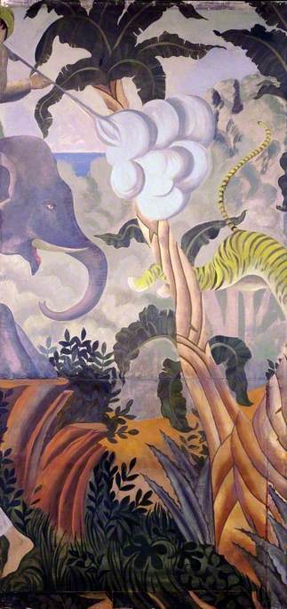 Order Art Reproductions A Tropical Fantasy Charles Reilly`s Dining Room Mural (panel 2 of 6), 1926 by Mary Adshead (Inspired By) (1904-1995, United Kingdom) | ArtsDot.com