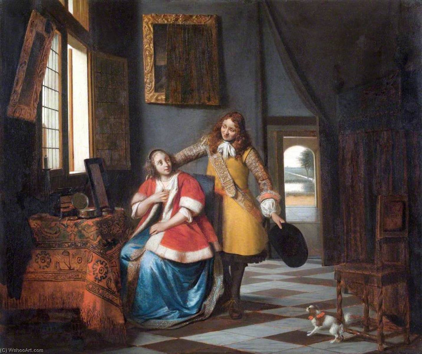 顺序 畫複製 The Intruder Alman at Her Toilet Surprised by Her Lover, 1665 通过 Pieter De Hooch (1629-1694, Netherlands) | ArtsDot.com