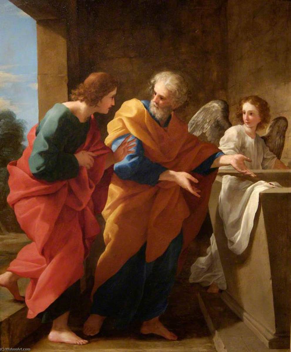 Order Art Reproductions St John and St Peter at the Empty Tomb of Christ, 1641 by Giovanni Francesco Romanelli (1610-1662, Italy) | ArtsDot.com