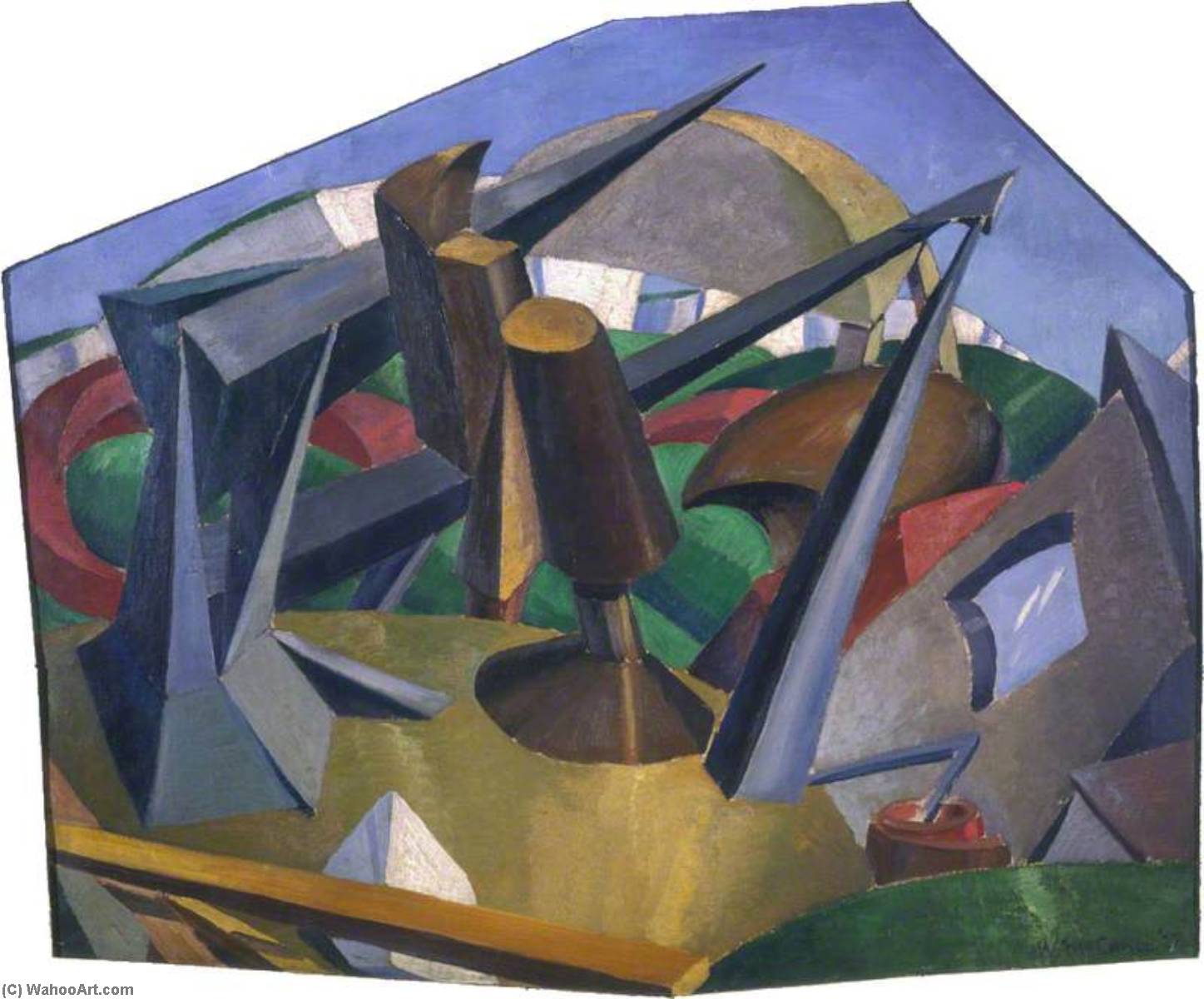Order Artwork Replica Heavy Structures in a Landscape Setting, 1922 by William Mccance (Inspired By) (1894-1970) | ArtsDot.com