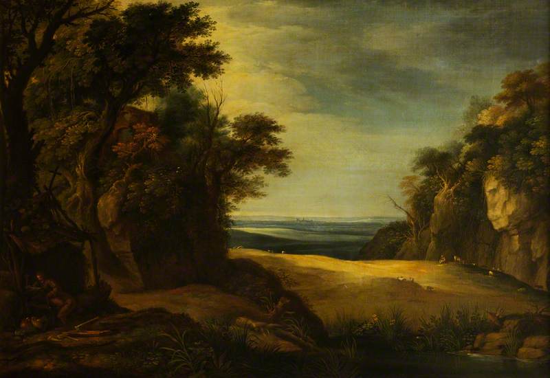 Order Oil Painting Replica A Rocky Landscape with a Hermit, 1763 by Johann Heinrich Müntz (1727-1798) | ArtsDot.com