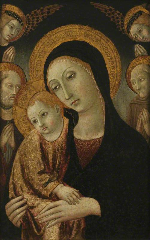 Buy Museum Art Reproductions The Virgin and Child with Saints Jerome and Bernardin of Siena, and Two Angels Above by Ansano Di Pietro Di Mencio (1406-1481) | ArtsDot.com