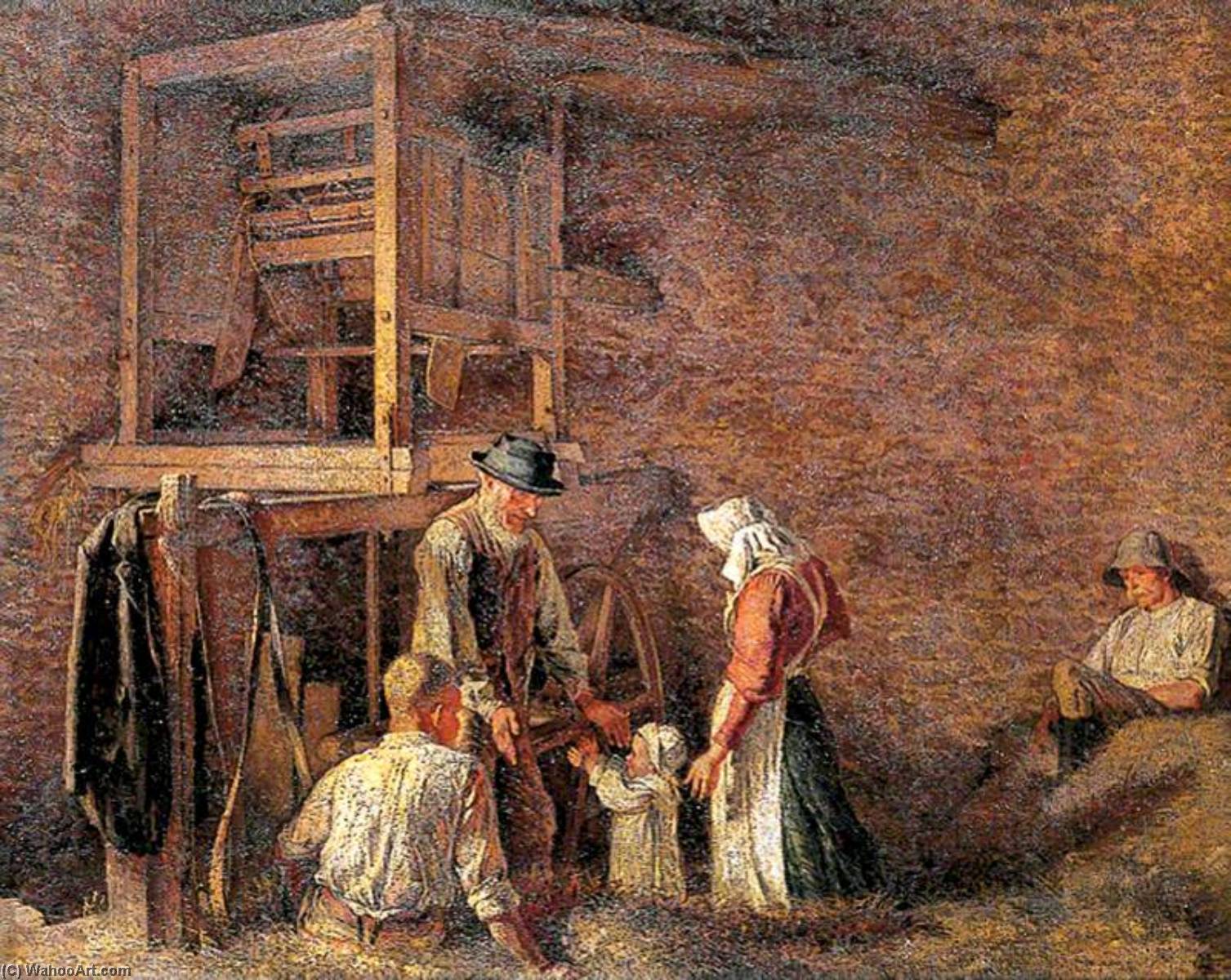 Order Artwork Replica The Interior of a Barn, with Two Labourers Resting and an Old Man about to Embrace a Child Accompanied by a Woman, 1909 by Maxwell Gordon Lightfoot (1886-1911) | ArtsDot.com