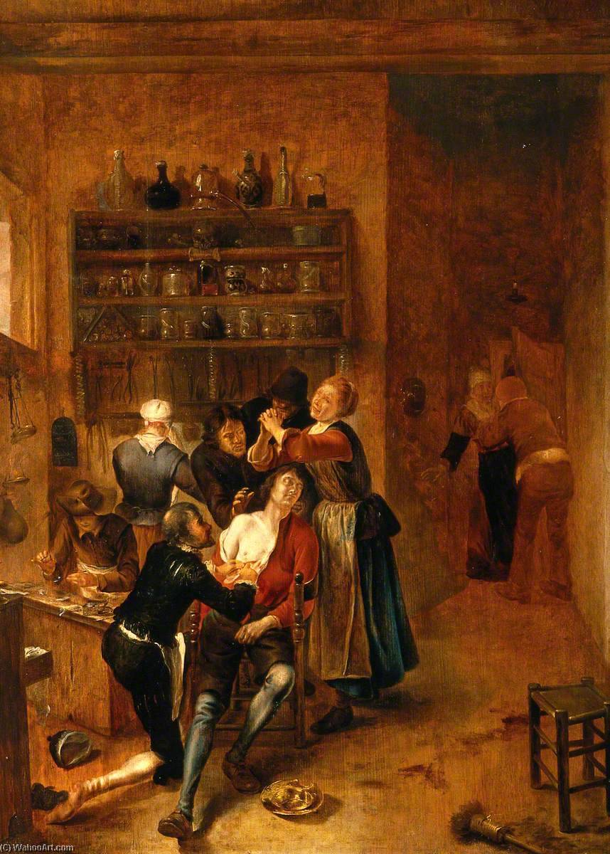 Order Artwork Replica Interior with a Surgeon Attending to a Chest Wound by Gerrit Lundens (1622-1686) | ArtsDot.com