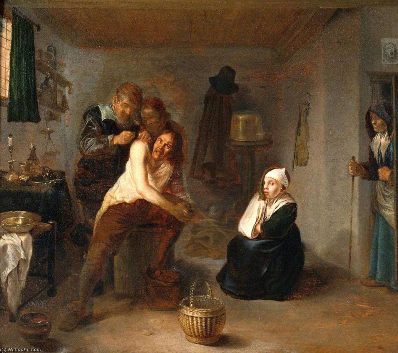 Buy Museum Art Reproductions Interior with a Surgeon Operating on a Man`s Back by Gerrit Lundens (1622-1686) | ArtsDot.com