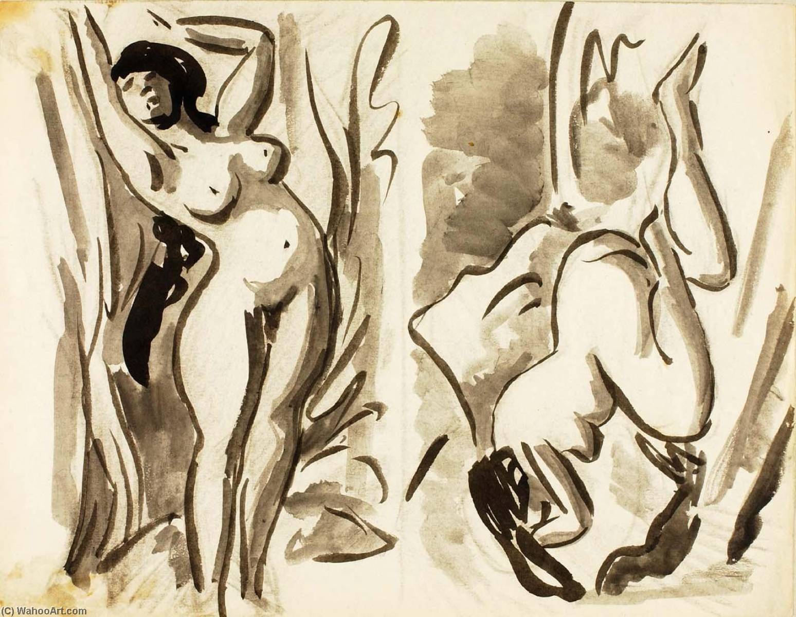 Buy Museum Art Reproductions Two Female Nudes, Reclining by Carl Newman (1858-1932) | ArtsDot.com