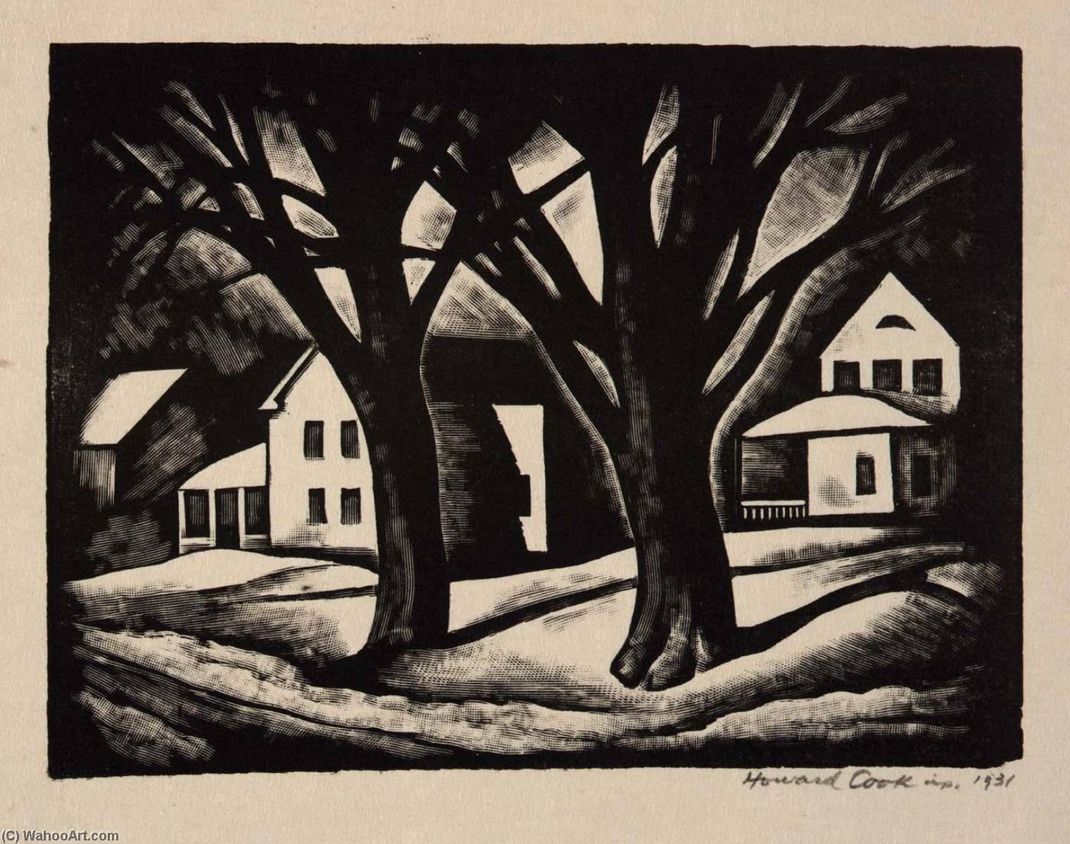 Order Artwork Replica Street in Snow (Houses in Snow), 1931 by Howard Cook (Inspired By) (1901-1980) | ArtsDot.com