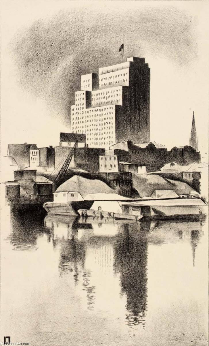 Order Oil Painting Replica Newark Harbor, 1929 by Louis Lozowick (Inspired By) (1892-1973) | ArtsDot.com