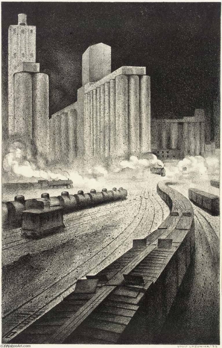 Order Oil Painting Replica Granaries to Babylon, 1933 by Louis Lozowick (Inspired By) (1892-1973) | ArtsDot.com