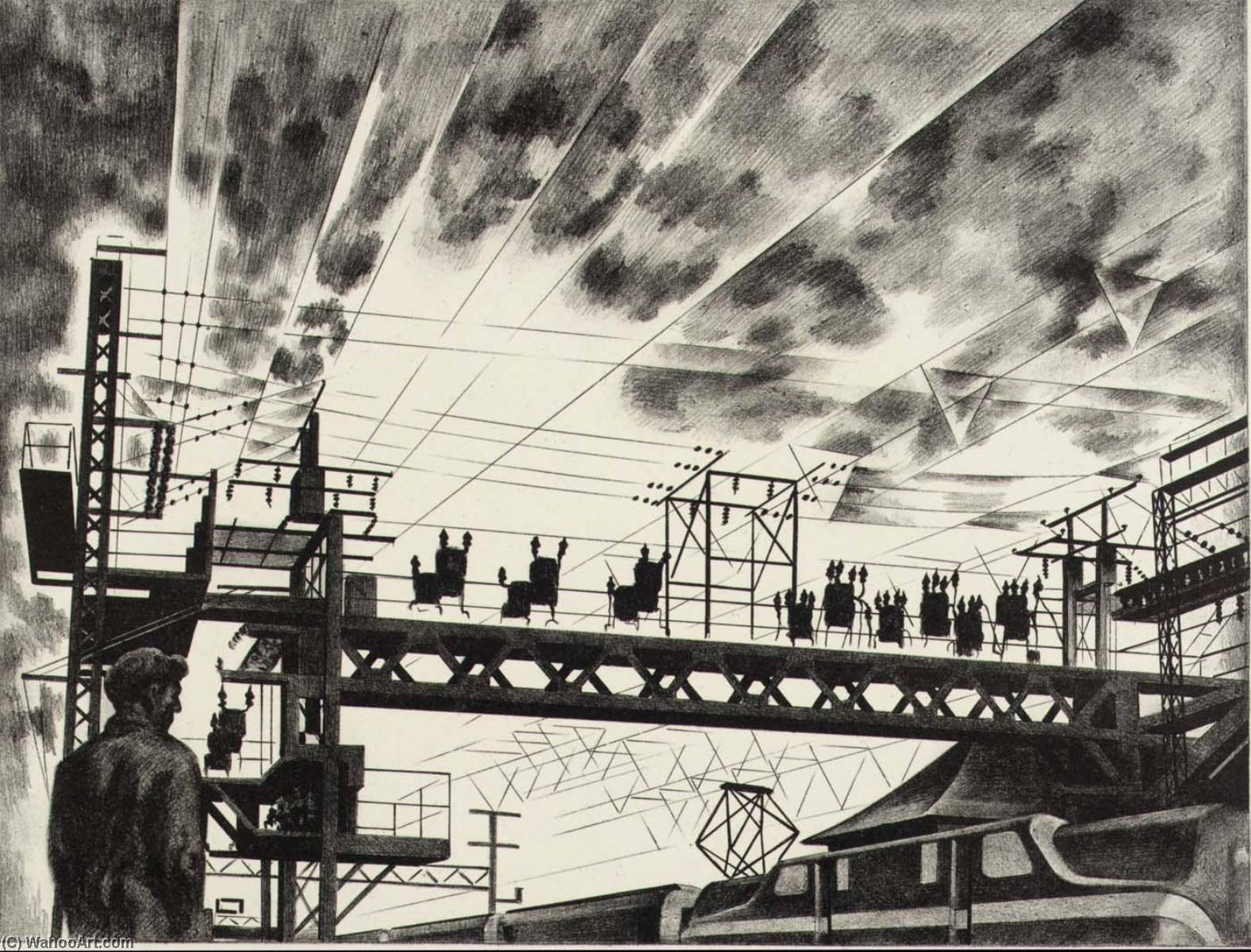 Order Oil Painting Replica Power, 1944 by Louis Lozowick (Inspired By) (1892-1973) | ArtsDot.com
