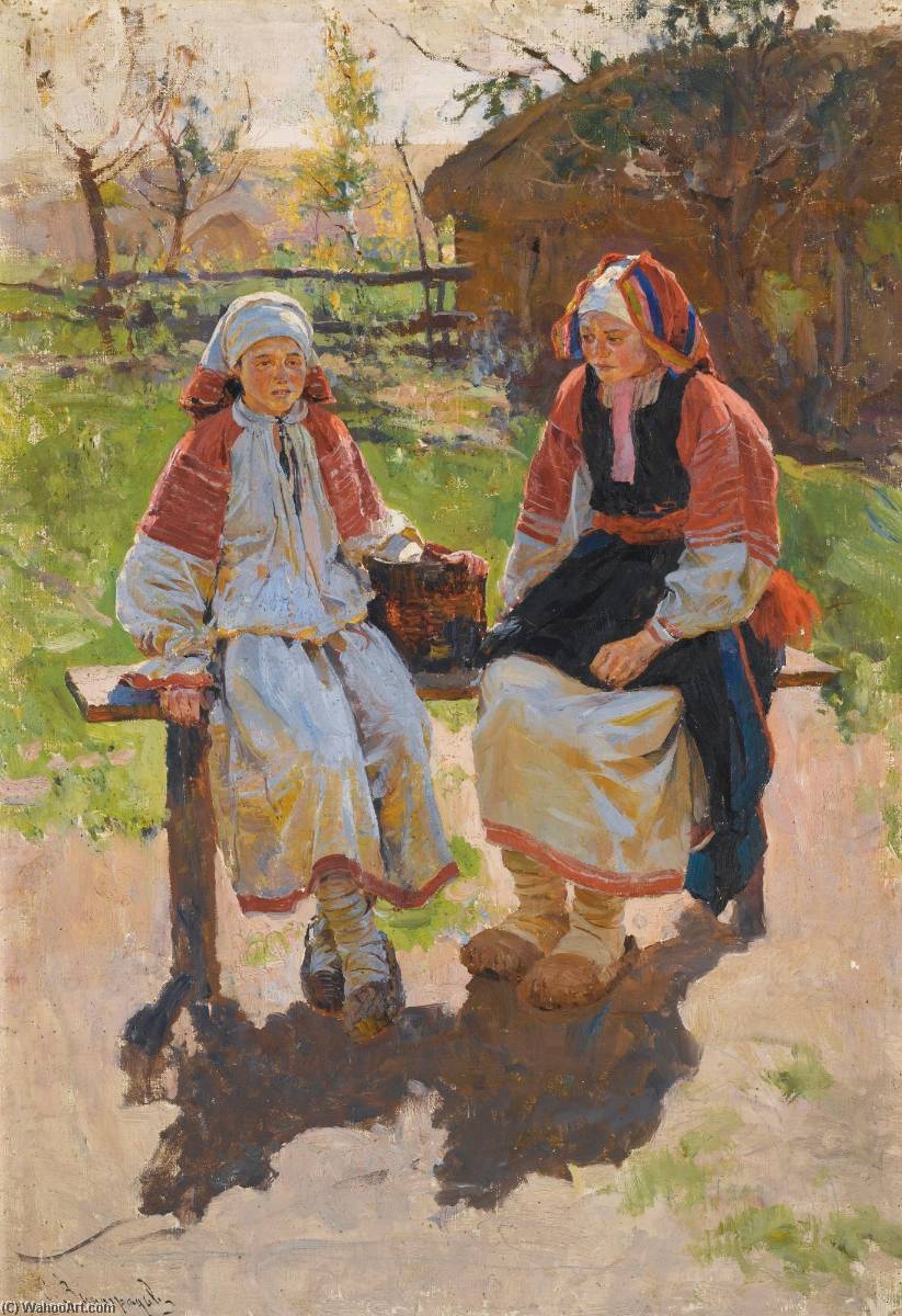Buy Museum Art Reproductions two peasant girls by Sergei Arsenievich Vinogradov | ArtsDot.com