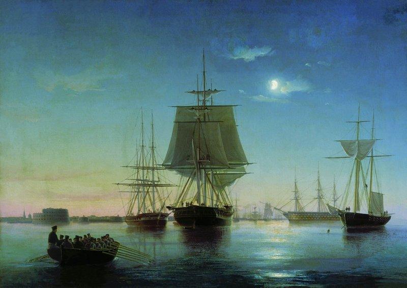 Order Paintings Reproductions Kronstadt Harbour in the Evening, 1855 by Alexey Petrovich Bogolyubov | ArtsDot.com