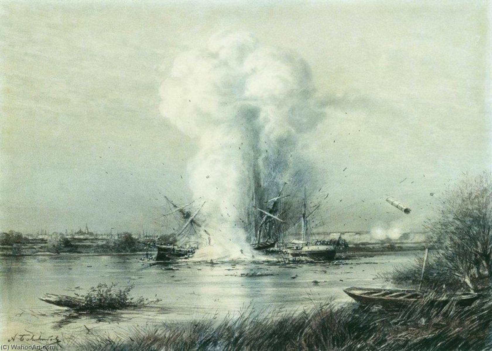 Achat Reproductions De Peintures L`explosion d`un vaisseau turc, 1878 de Alexey Petrovich Bogolyubov | ArtsDot.com
