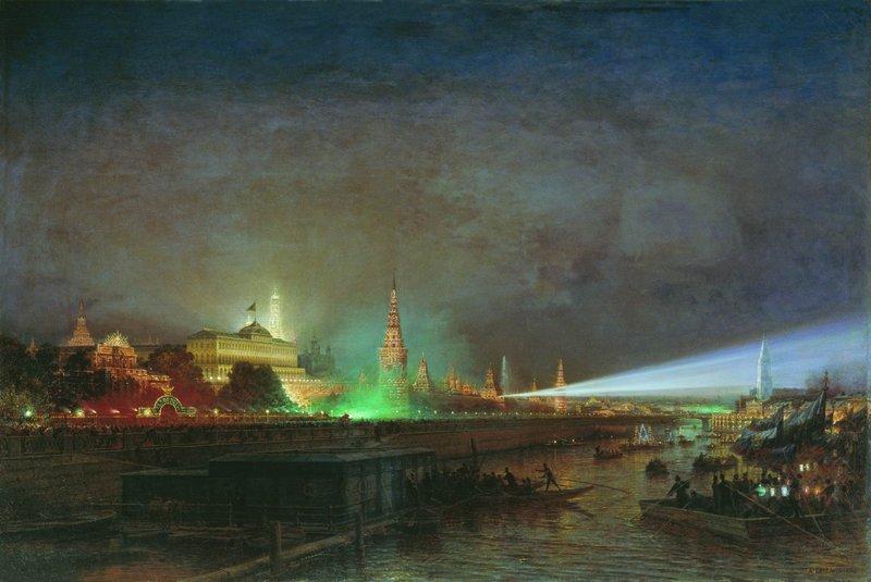 Buy Museum Art Reproductions The Moscow Kremlin at Night, 1883 by Alexey Petrovich Bogolyubov | ArtsDot.com