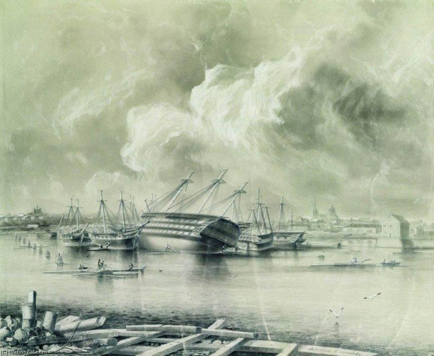 Order Paintings Reproductions Kronstadt after the Flooding by Alexey Petrovich Bogolyubov | ArtsDot.com