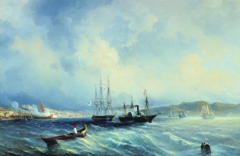Order Paintings Reproductions The Ilya Muromets Frigate and the Kamchatka Steamship by Alexey Petrovich Bogolyubov | ArtsDot.com