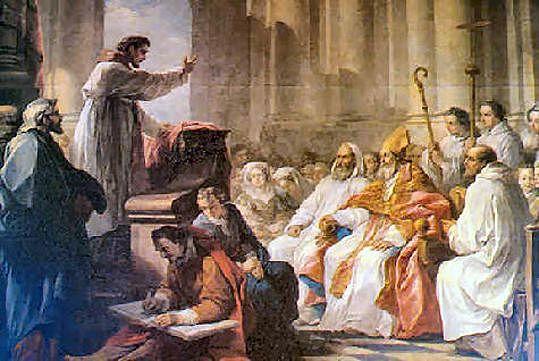 Order Paintings Reproductions Life of St Augustine St Augustine Preaching Before Valere Bishop Of Hippo, 1755 by Charles-André Van Loo (Carle Van Loo) (1705-1765, France) | ArtsDot.com