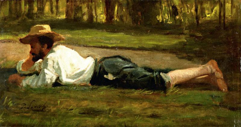 Order Paintings Reproductions Man Lying on the Grass by Philippe Lodowyck Jacob Sadee (1837-1904, Netherlands) | ArtsDot.com