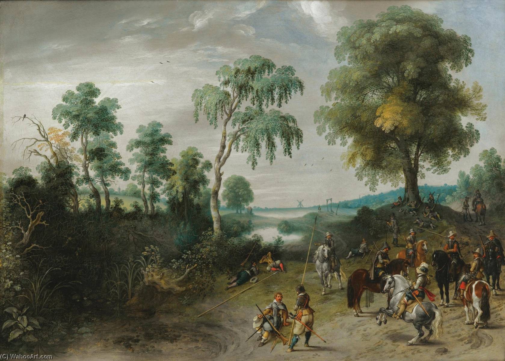 Order Art Reproductions Landscape with horsemen at rest by Sebastian Vrancx (1573-1647, Belgium) | ArtsDot.com