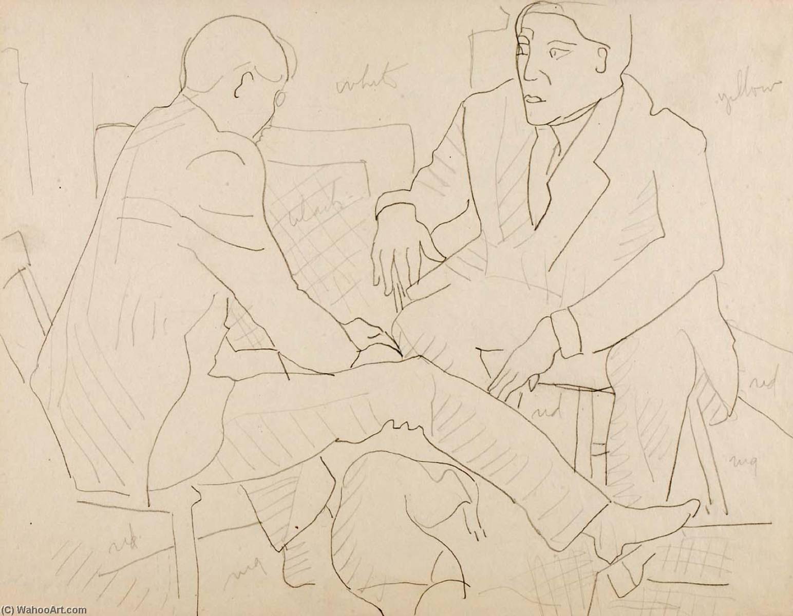 Order Artwork Replica (Two Men Seated) by Marguerite Zorach (Inspired By) (1887-1968) | ArtsDot.com