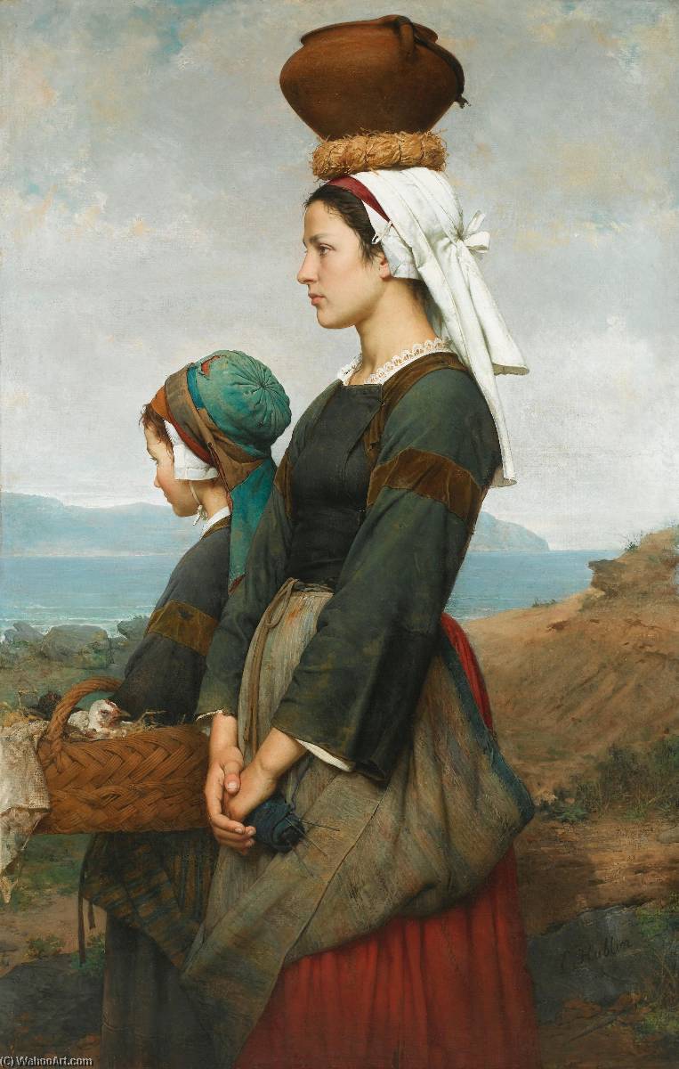 Order Oil Painting Replica Le chemin du marché, Finistère by Emile Auguste Hublin (1830-1891) | ArtsDot.com
