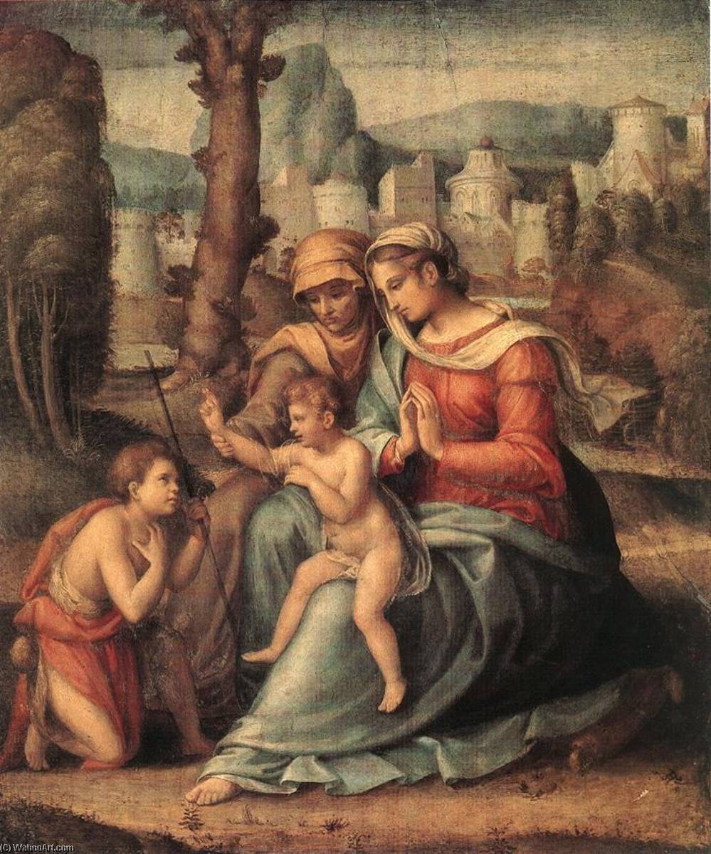 Order Oil Painting Replica Madonna with Christ Child, Saint Elizabeth and Saint John the Baptist, 1539 by Il Bacchiacca (1494-1557) | ArtsDot.com