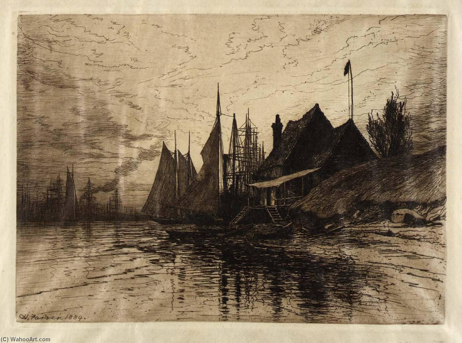 Buy Museum Art Reproductions Evening, New York Harbor, 1884 by Henry Farrer (1844-1903) | ArtsDot.com