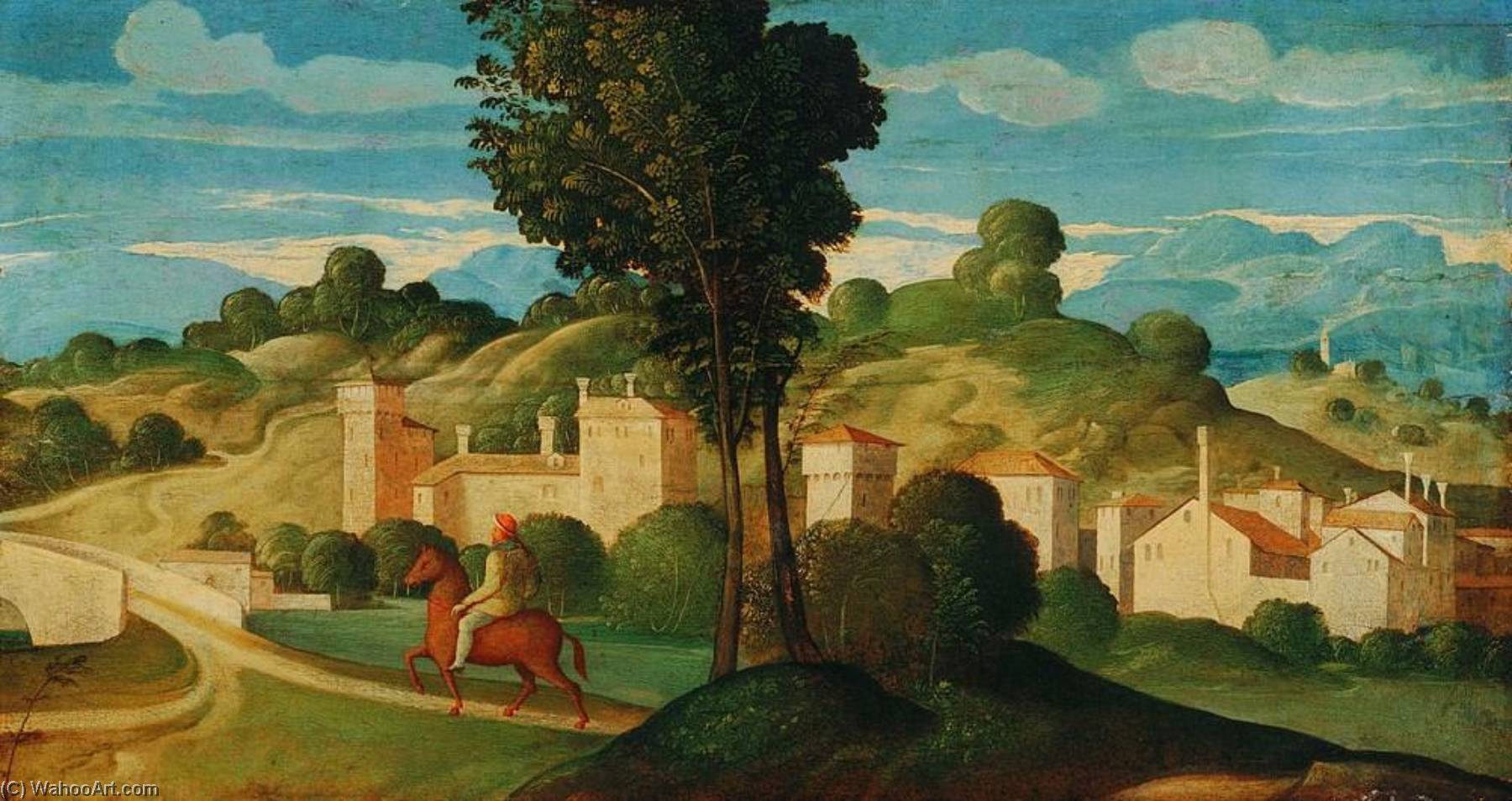 Buy Museum Art Reproductions Landscape with Rider by Girolamo Da Santacroce (1480-1556, Italy) | ArtsDot.com