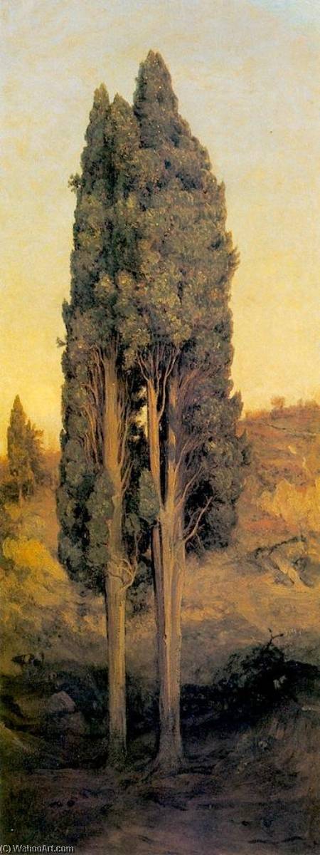 Order Paintings Reproductions Italian Cypresses by Thomas Hiram Hotchkiss (1834-1869) | ArtsDot.com