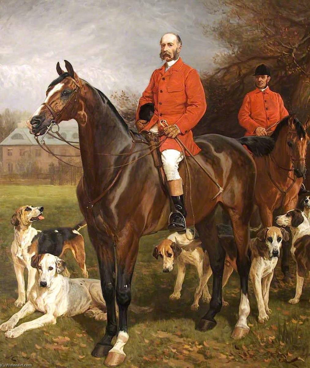 Order Oil Painting Replica Godfrey Charles Morgan, 2nd Baron, 1st Viscount Tredegar, with His Huntsman, 1884 by John Charlton (1849-1917) | ArtsDot.com