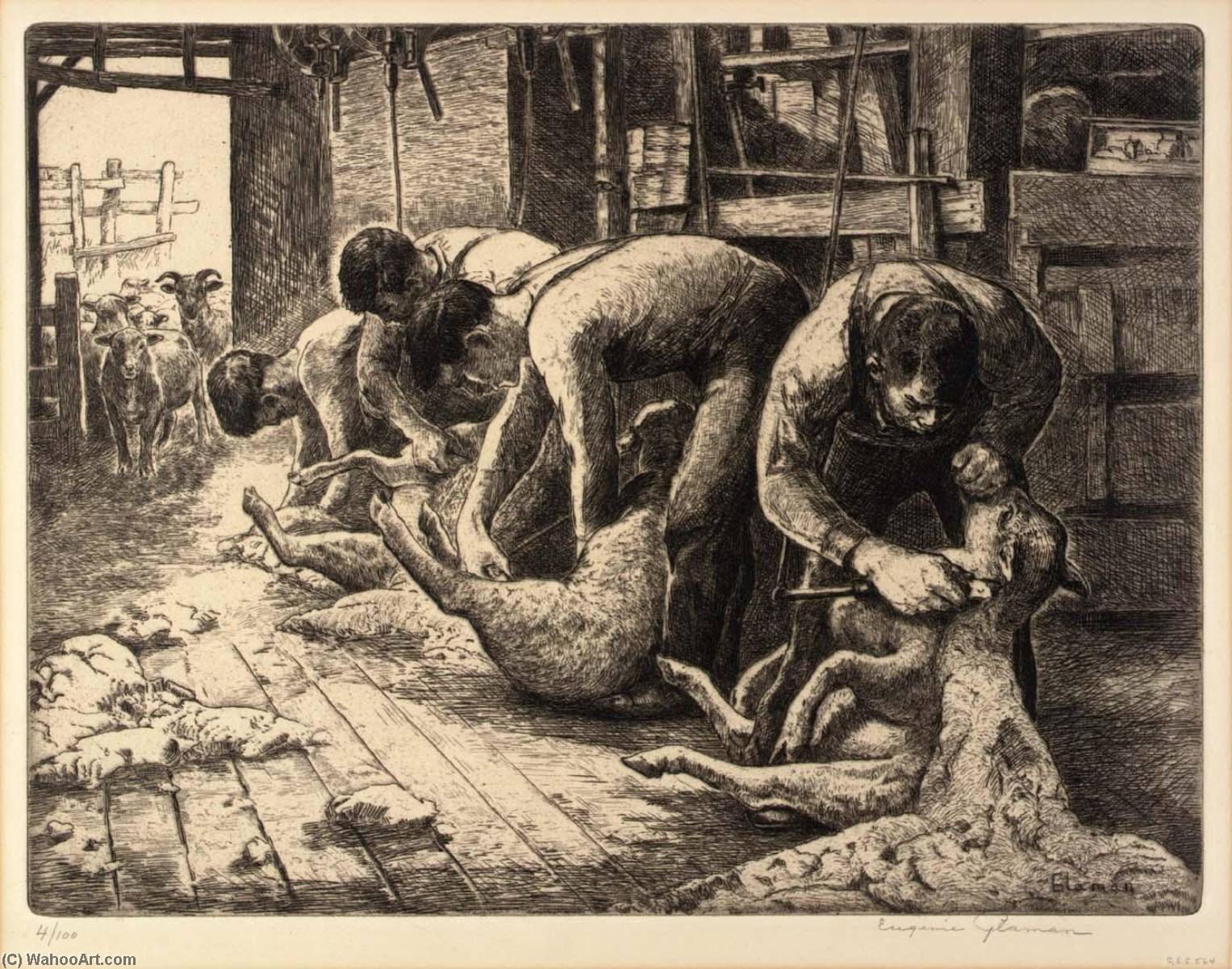 Order Art Reproductions Shearing Sheep, 1934 by Eugenie Fish Glaman (Inspired By) (1873-1956) | ArtsDot.com