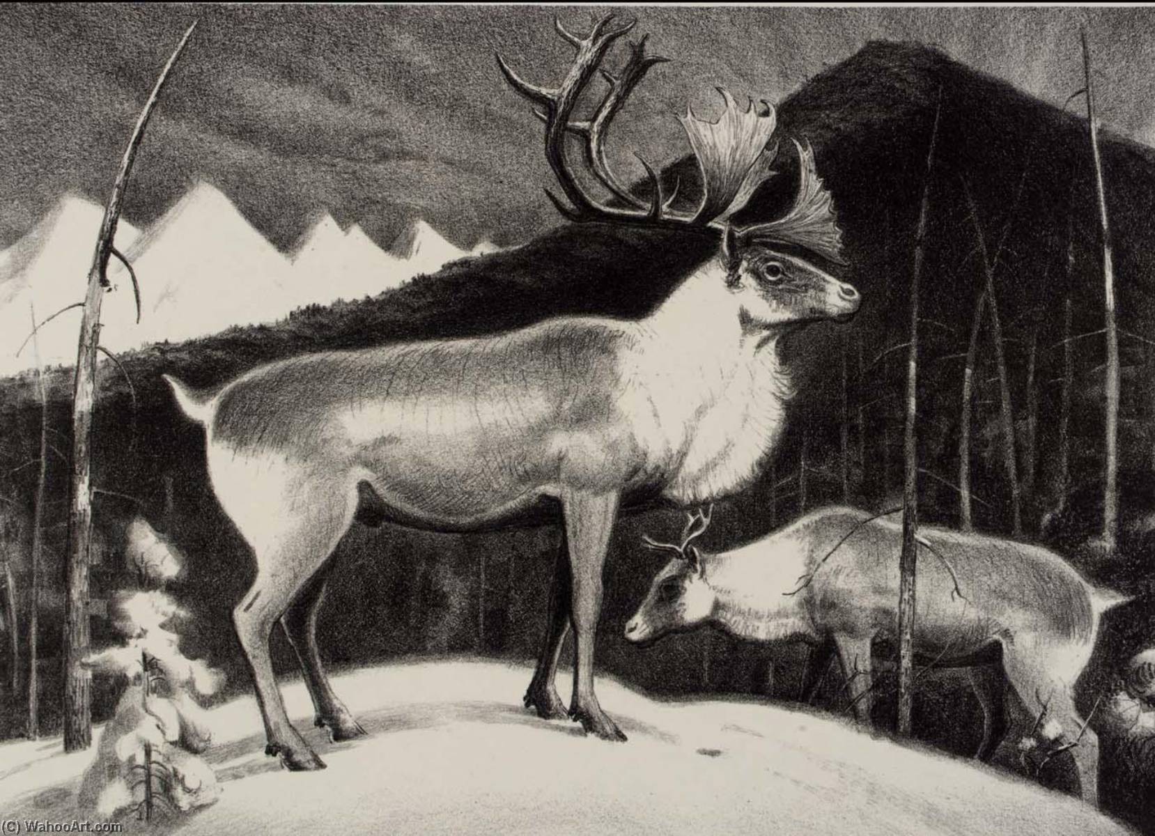 Order Paintings Reproductions Caribou by James E Allen (Inspired By) (1894-1964) | ArtsDot.com