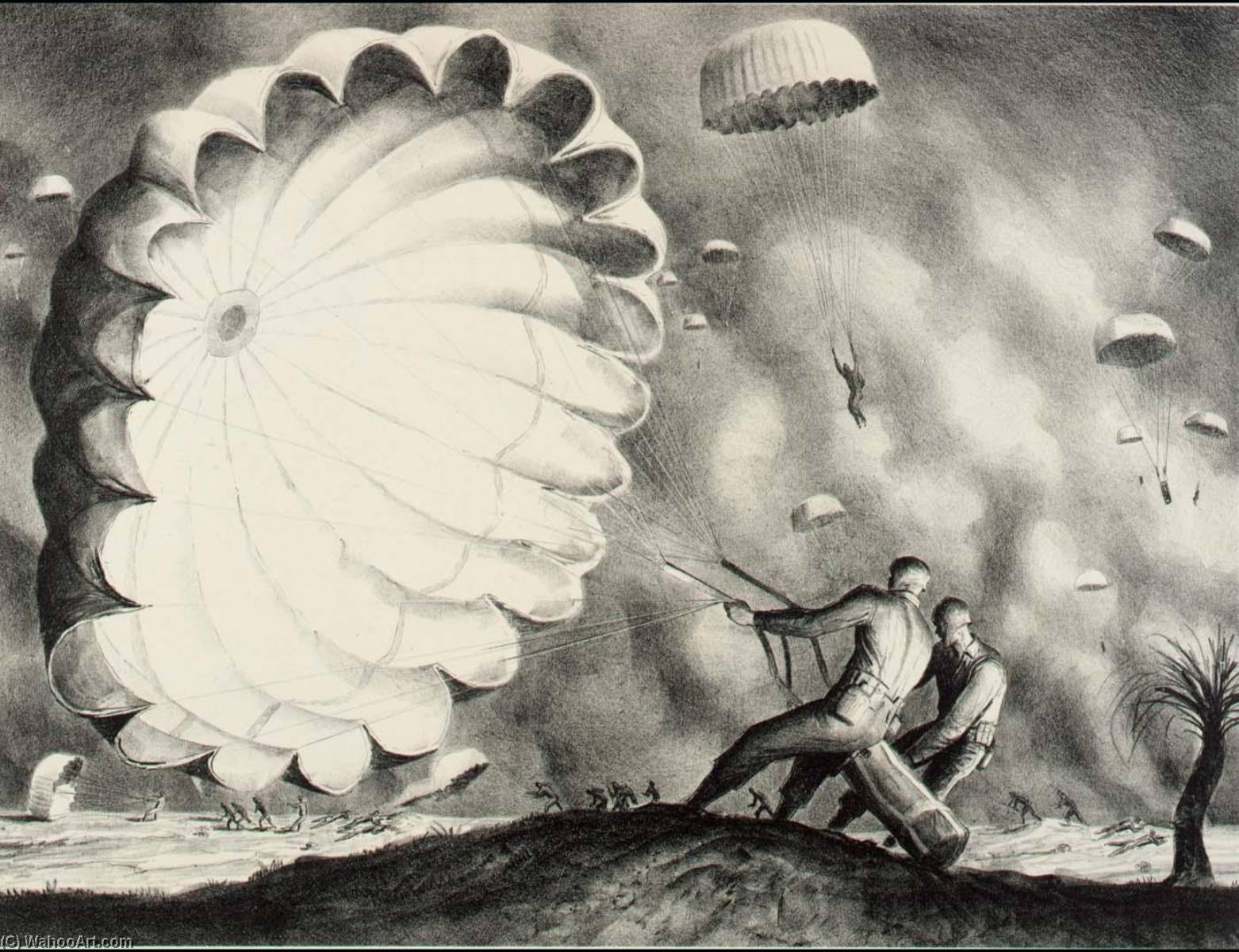 Order Paintings Reproductions Parachutists, 1943 by James E Allen (Inspired By) (1894-1964) | ArtsDot.com