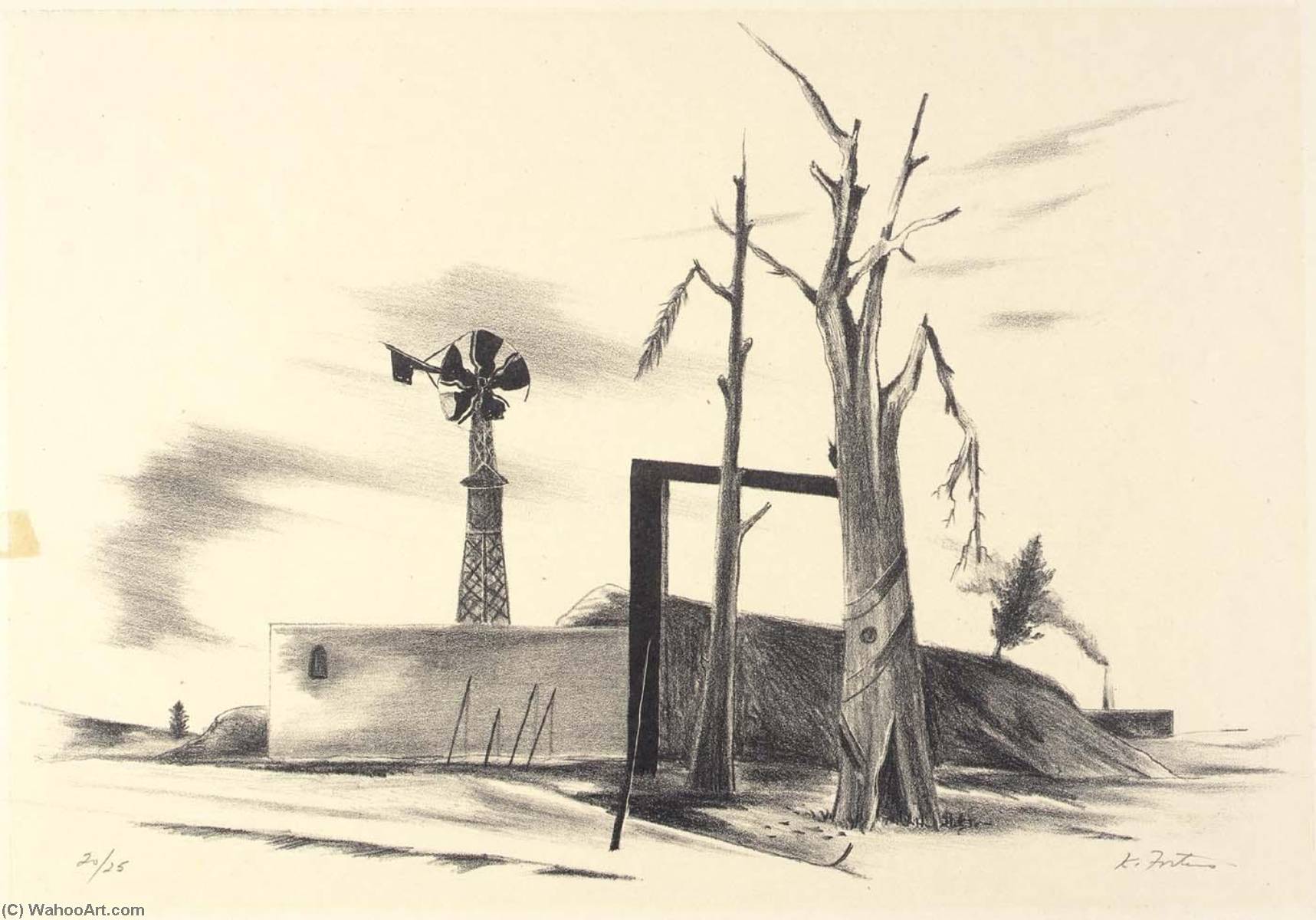 Buy Museum Art Reproductions (Untitled Landscape with Windmill), 1940 by Karl Fortess (Inspired By) (1907-1993) | ArtsDot.com