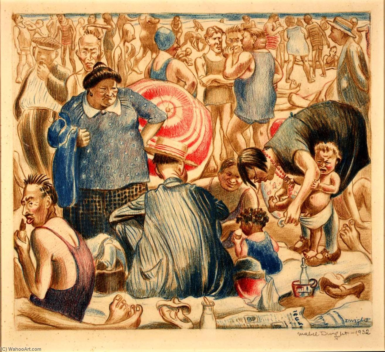 Coney Island Beach, 1932 by Mabel Dwight Mabel Dwight | ArtsDot.com