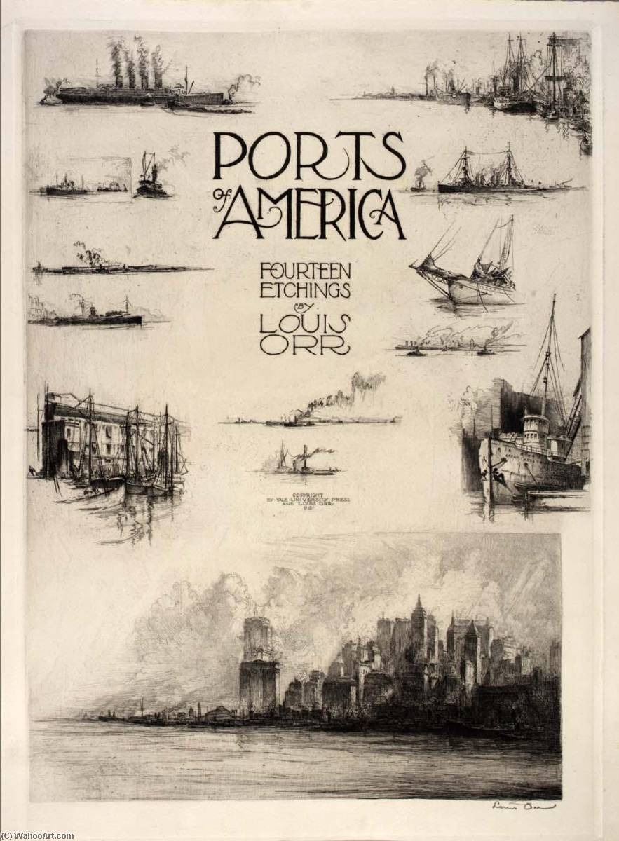 Order Oil Painting Replica Title Page (Notes from the Artist`s Sketchbook), from the portfolio, Ports of America by Louis Orr (Inspired By) (1876-1966) | ArtsDot.com
