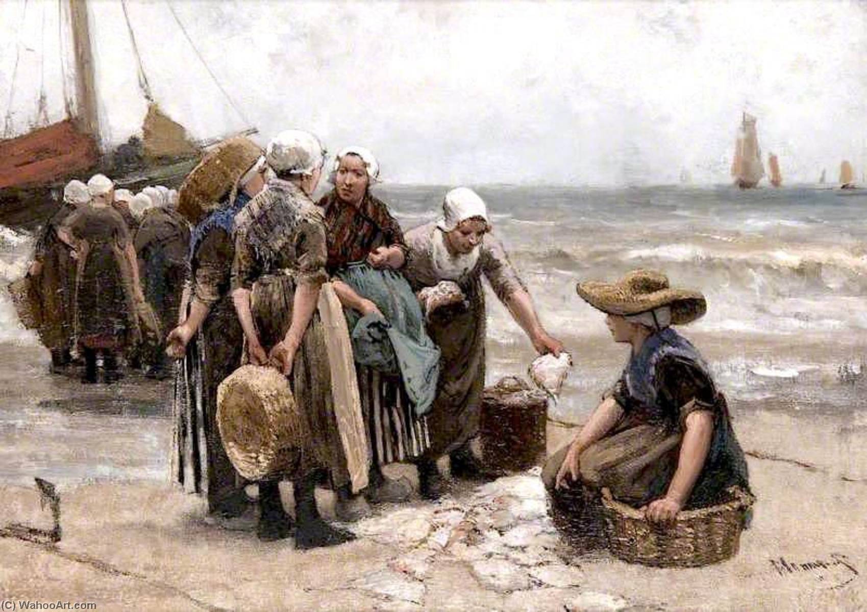 Order Oil Painting Replica Fishwives by the Sea, 1888 by Bernardus Johannes (Bernard) Blommers (1845-1914, Netherlands) | ArtsDot.com