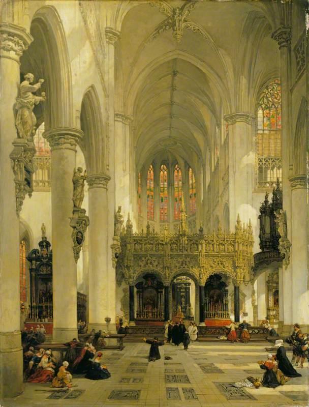 Order Oil Painting Replica Lierre Interior of Saint Gommaire, 1850 by David Roberts (1796-1864, United Kingdom) | ArtsDot.com