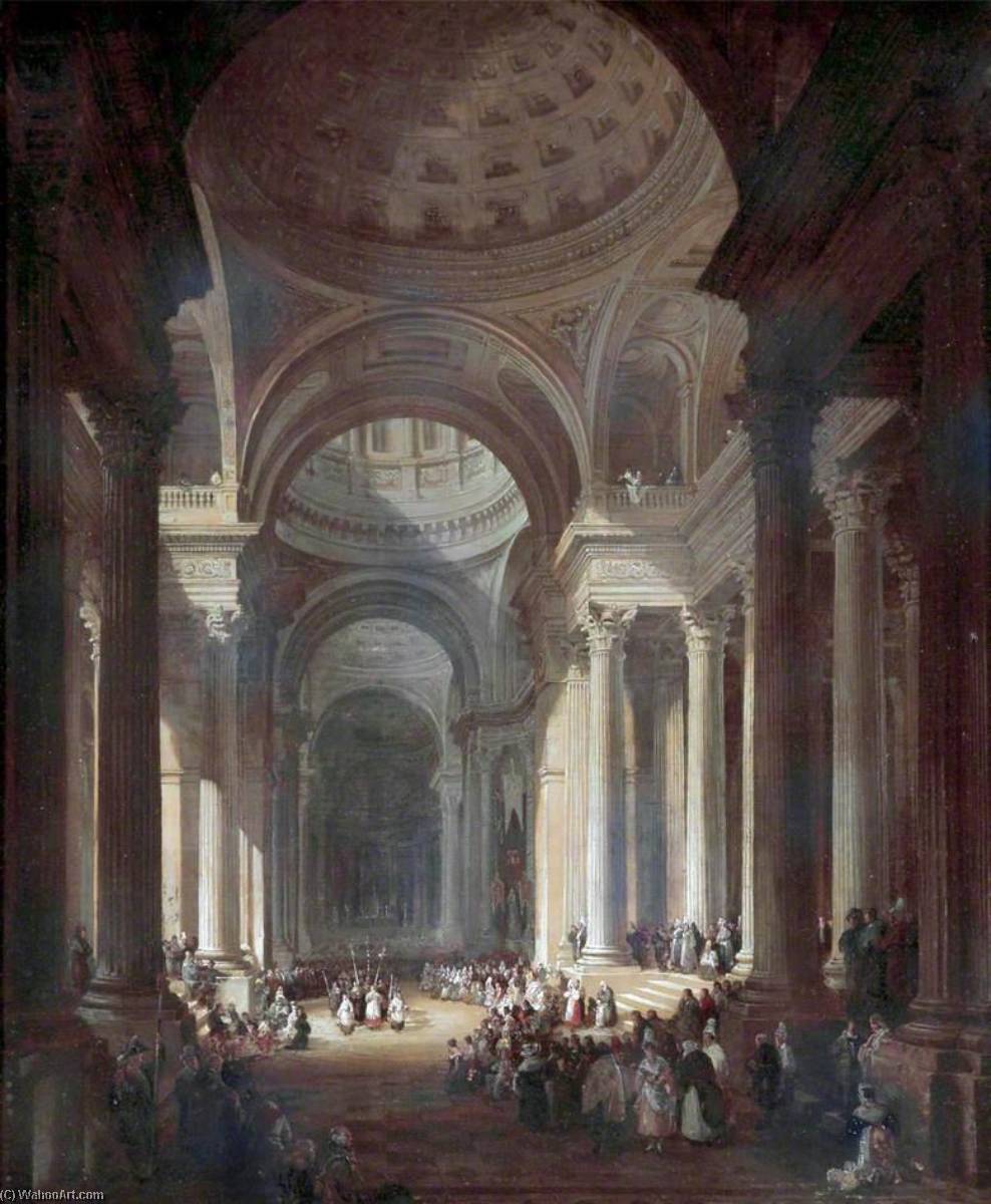 顺序 手工油畫 巴黎圣热纳维耶夫教堂内部 通过 David Roberts (1796-1864, United Kingdom) | ArtsDot.com