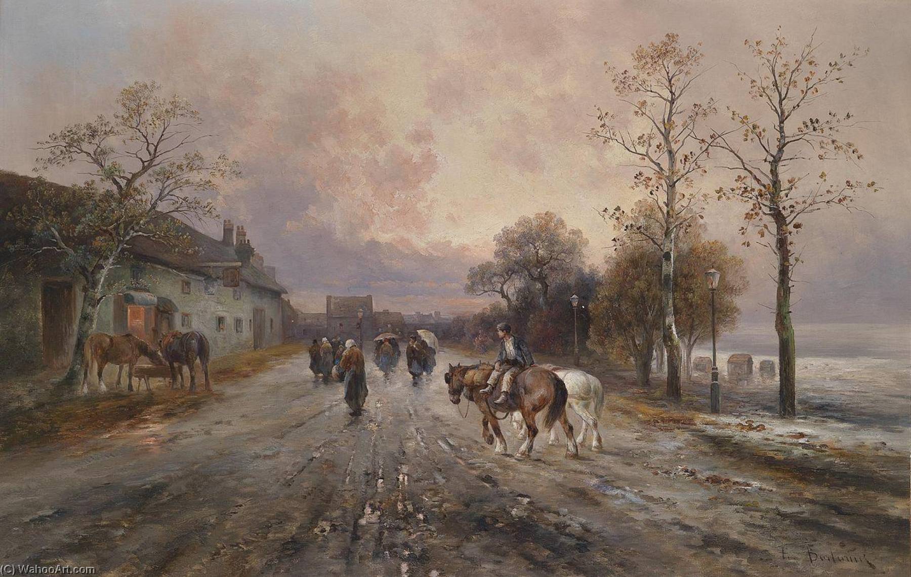 Buy Museum Art Reproductions Evening in a Village by Emil Barbarini (1855-1933) | ArtsDot.com