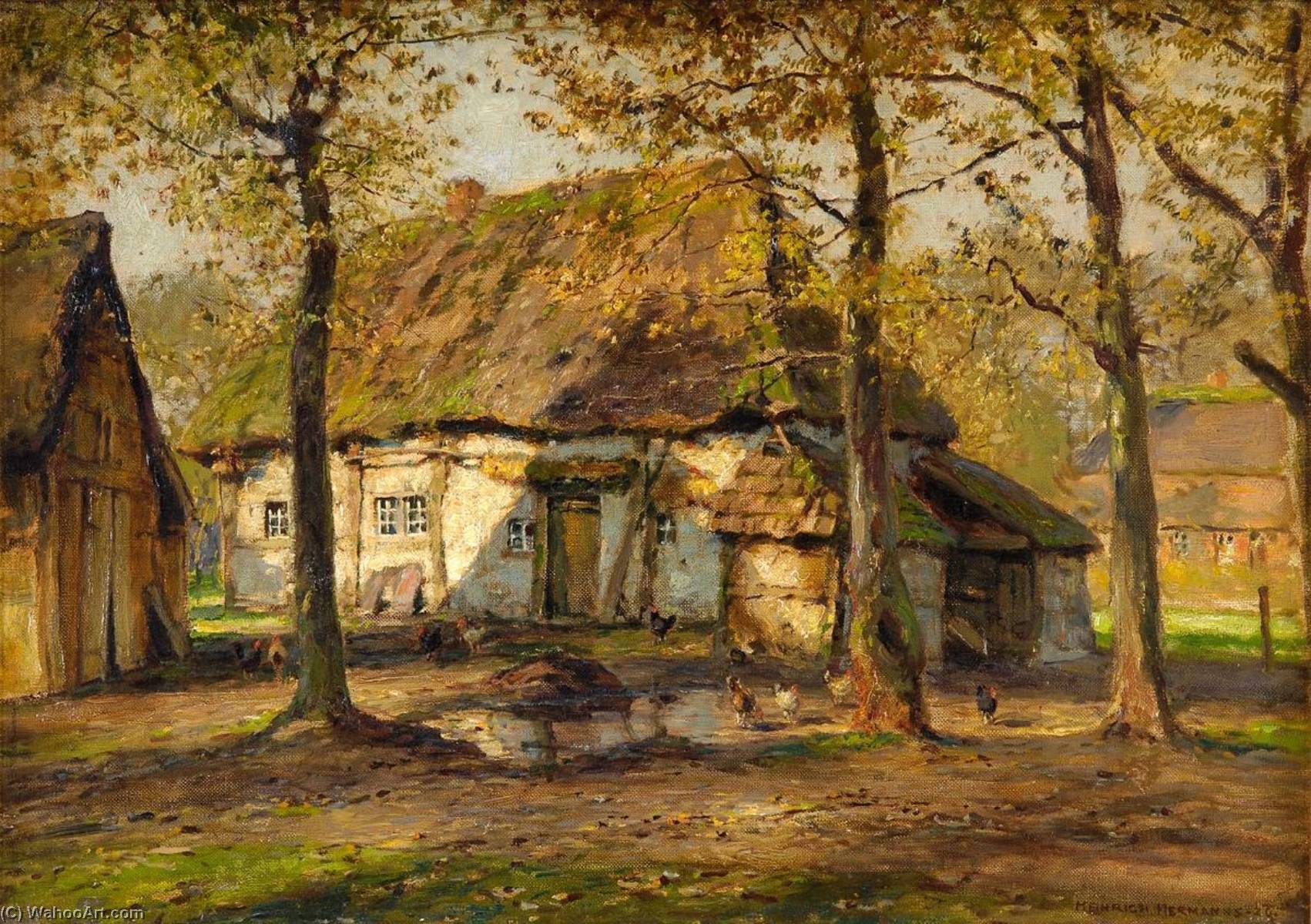 Buy Museum Art Reproductions The Farmyard by Heinrich Hermanns (1862-1942) | ArtsDot.com