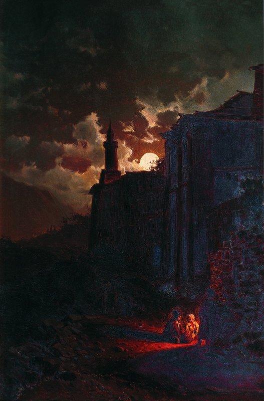 Ordem Reproduções De Pinturas Uma Noite Moonlit por Ilya Nikolaevich Zankovsky (1832-1919) | ArtsDot.com