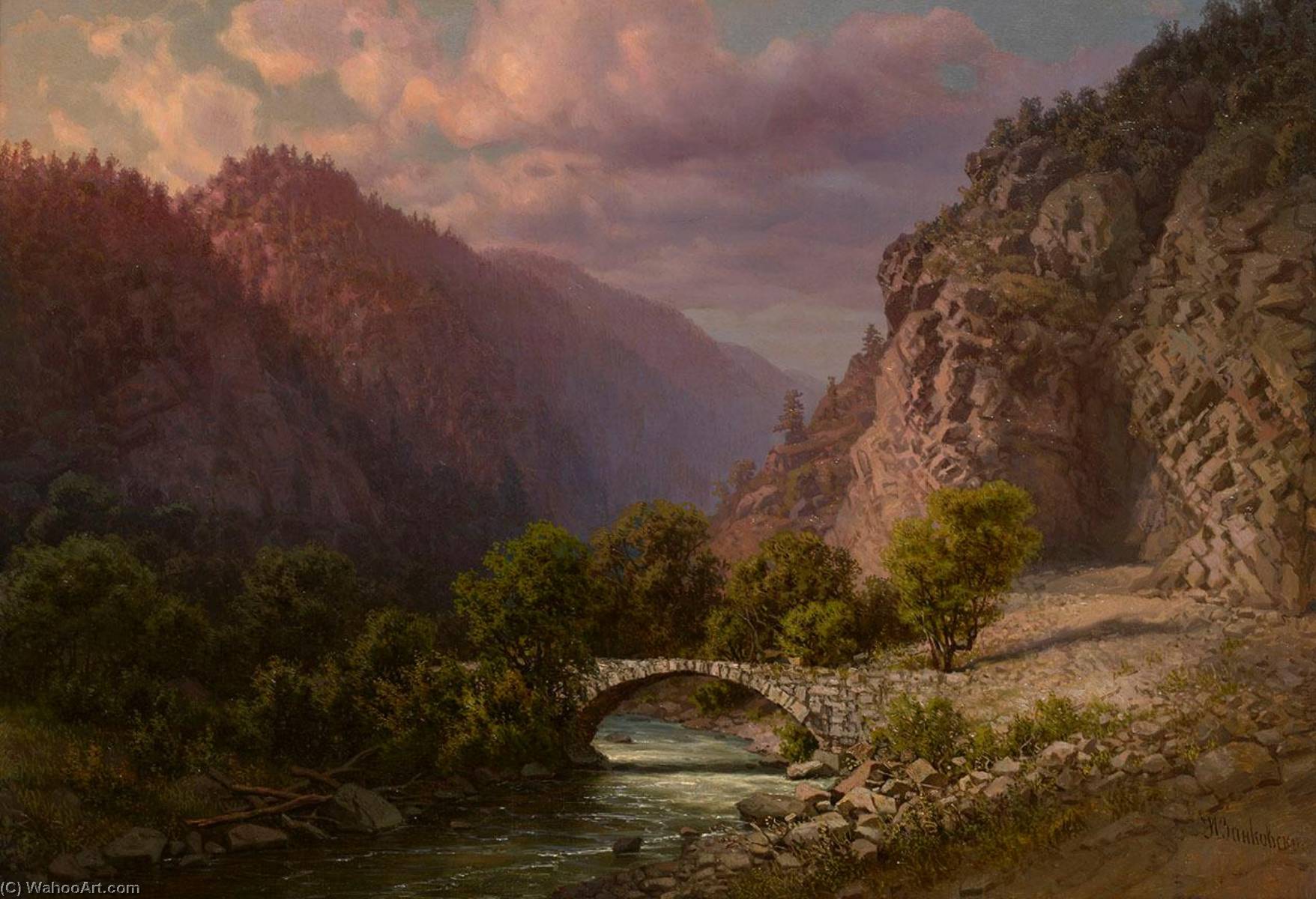 Order Oil Painting Replica Mountain Landscape with River by Ilya Nikolaevich Zankovsky (1832-1919) | ArtsDot.com