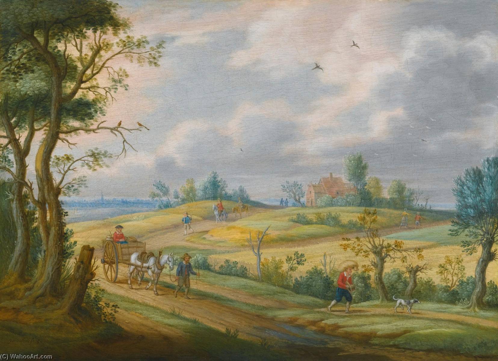 Order Artwork Replica Summer landscape with a horse and cart and other figures on a path by Isaac Van Oosten (1613-1661) | ArtsDot.com