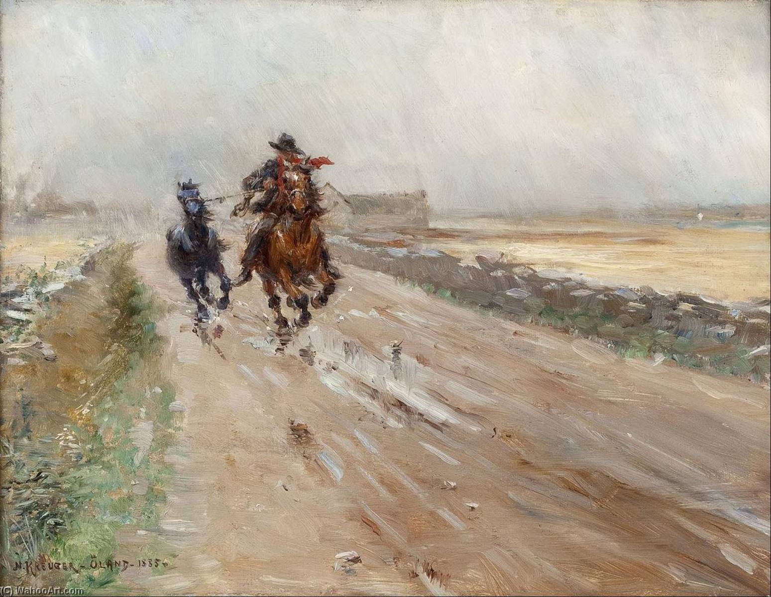 Buy Museum Art Reproductions Landscape of Öland, gypsies on a horse, 1885 by Nils Kreuger (1858-1930) | ArtsDot.com