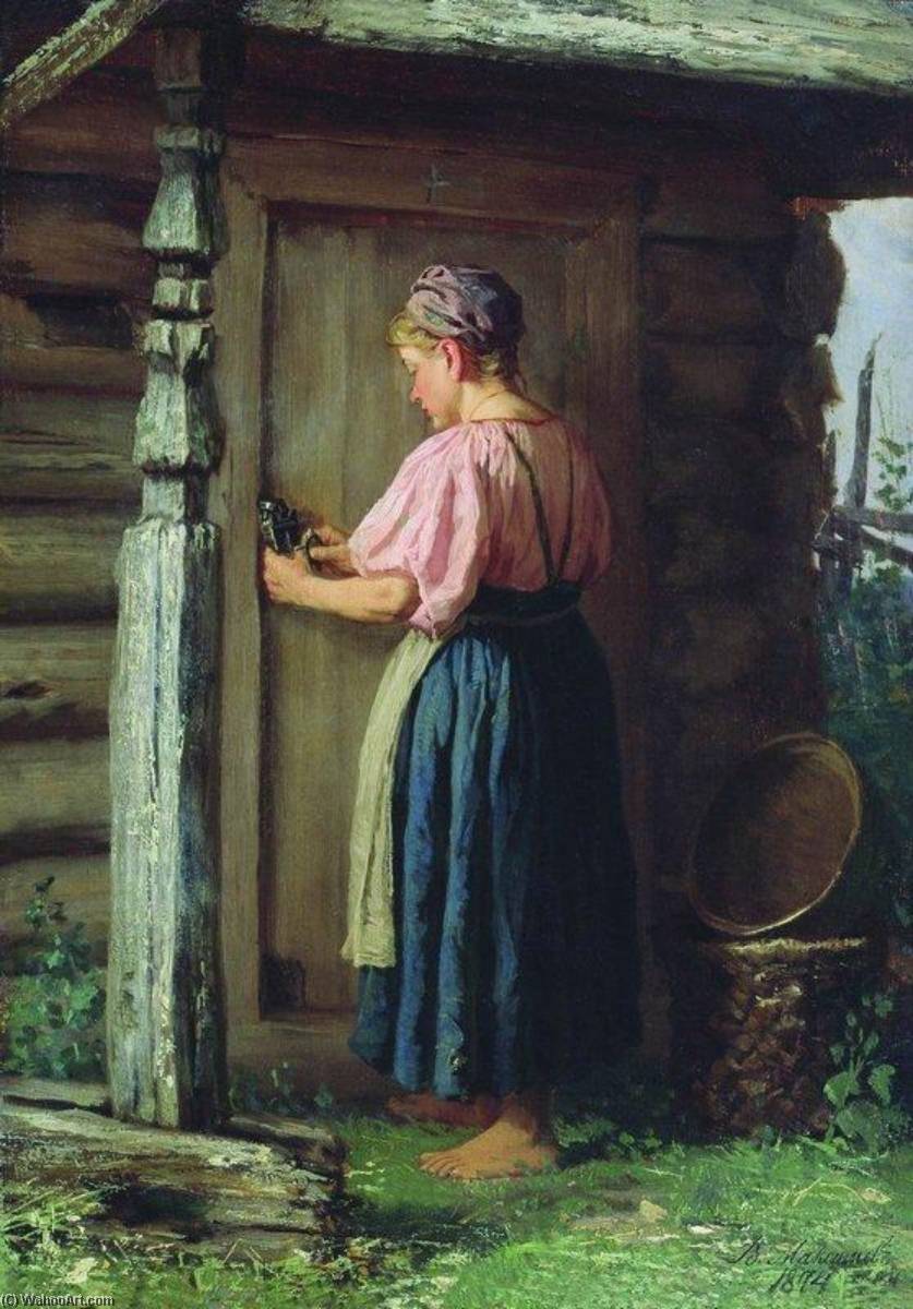Buy Museum Art Reproductions Girl at the Barn Door, 1874 by Vasily Maximov (1844-1911) | ArtsDot.com