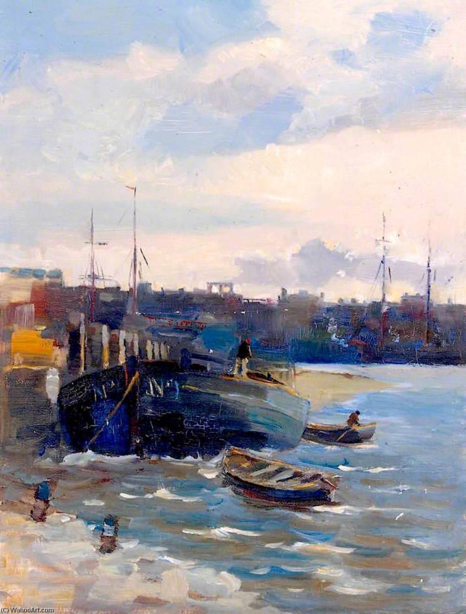 Order Oil Painting Replica Harbour with a Large Boat by William Henry Charlton (1846-1918) | ArtsDot.com