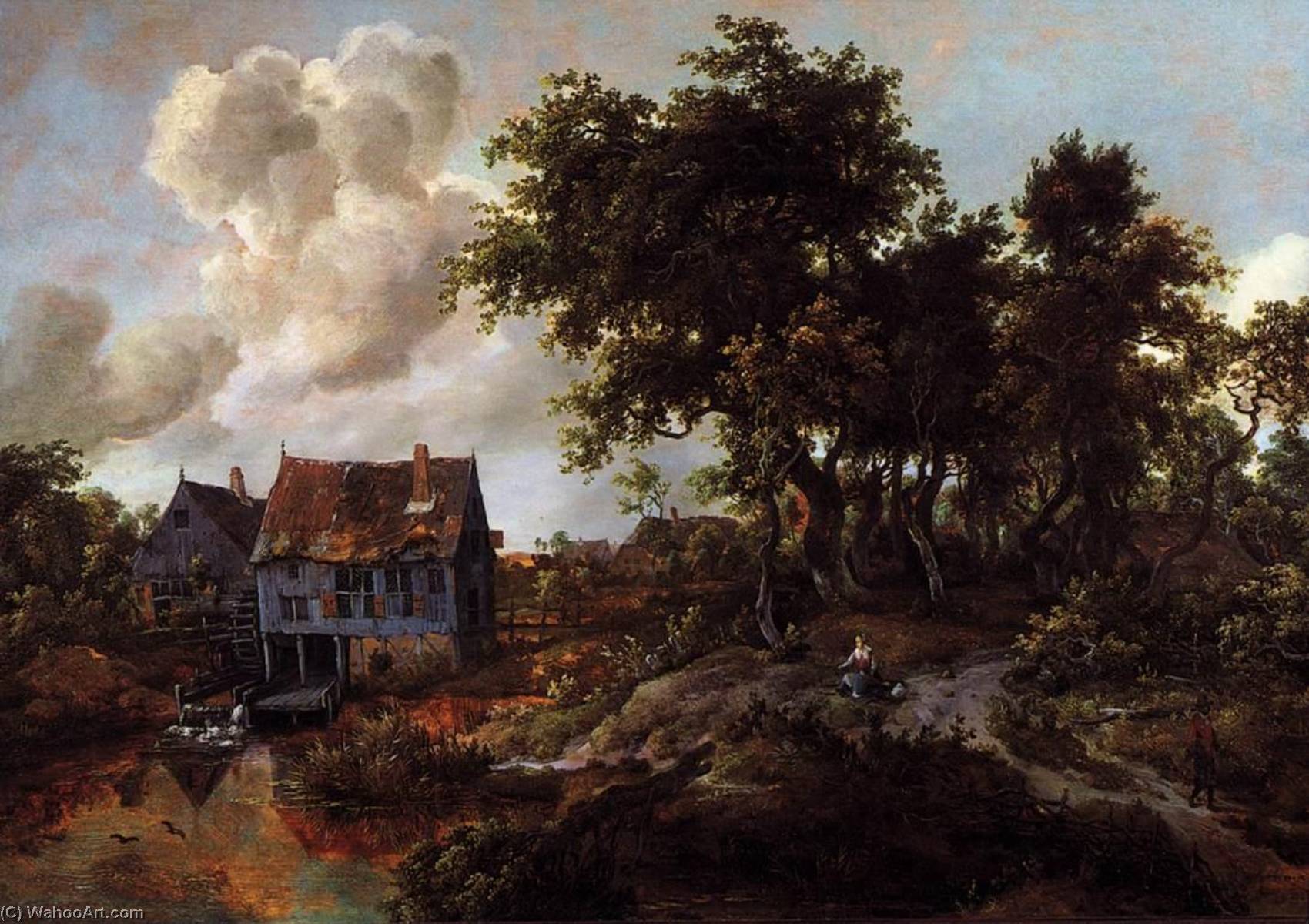 Order Artwork Replica A Watermill beside a Woody Lane, 1665 by Meyndert Hobbema (1638-1709) | ArtsDot.com